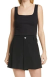 Vince Square-neck Stretch Tank Top In Black