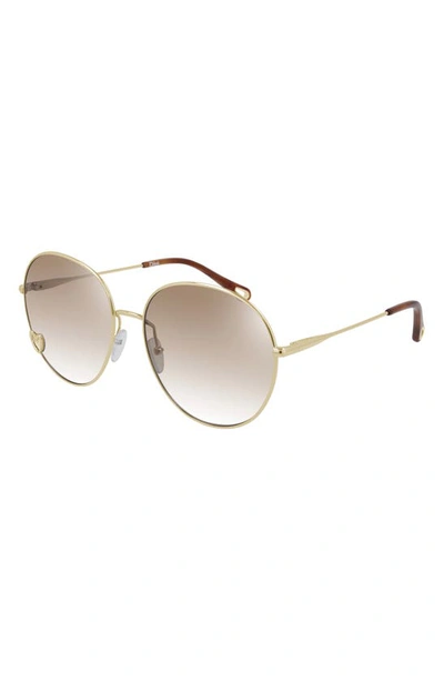 Chloé Oversized Round Wire Sunglasses In Gold/ Pink Gradient