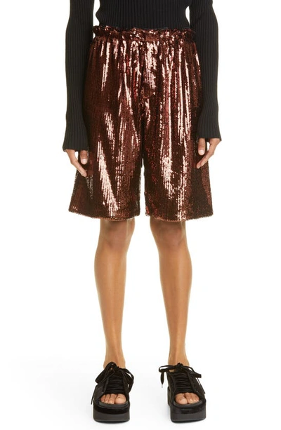 Meryll Rogge Sequin Paperbag Waist Shorts In Sequin Brown