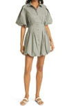 Jonathan Simkhai Cleo Pleated Poplin Balloon Pintuck Mini Dress In Green