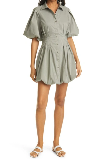 Simkhai Cleo Pleated Poplin Balloon Pintuck Mini Dress In Eucalyptus