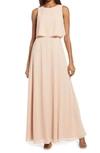 Lulus Utterly Enchanting Popover Chiffon Gown In Blush