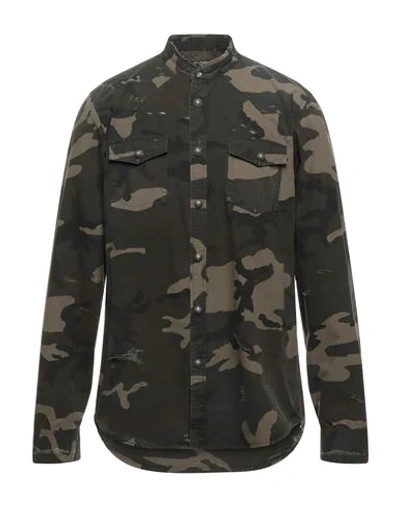 Balmain Denim Shirts In Military Green