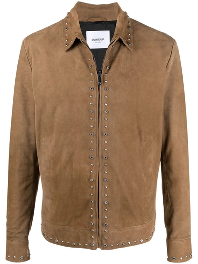 Dondup Studded Zipped Bomber Jacket In Brown