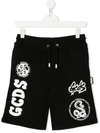 Gcds Logo Print Cotton Track Shorts In Black