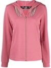 Liu •jo Crystal Embellished Chest Hoodie In Pink