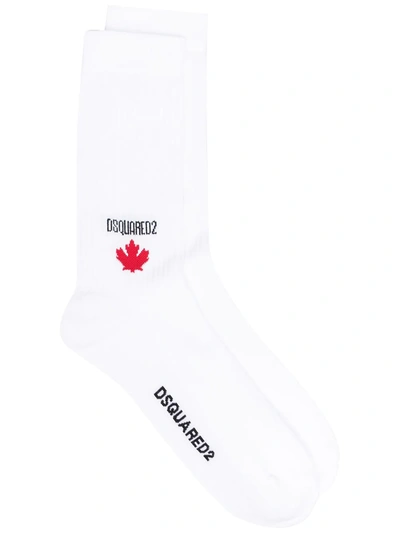 Dsquared2 Ribbed Logo-print Socks In 100 White