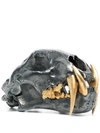 Parts Of Four Leopard Skull Decorative Object In Silver