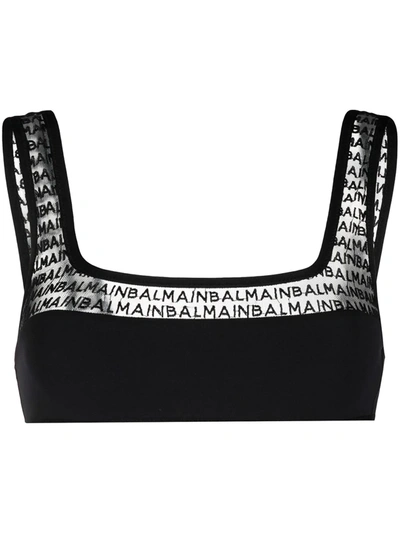 Balmain Square-neck Semi-sheer Sports Bra In Black