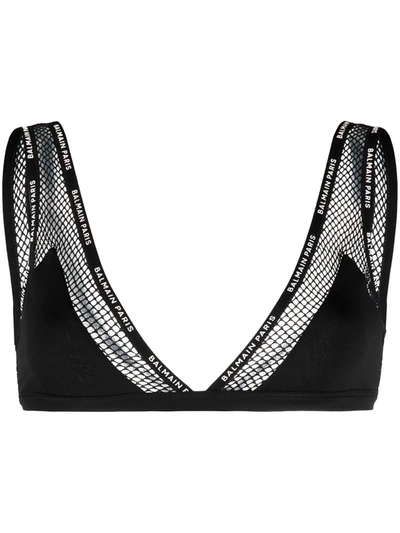 Balmain Mesh-panelling Triangle Bra In Black