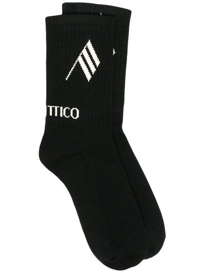 Attico Intarsia Ribbed Stretch Cotton-blend Socks In Black