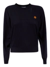 Kenzo Logo Embroidered Crewneck Sweatshirt In Blue Marine