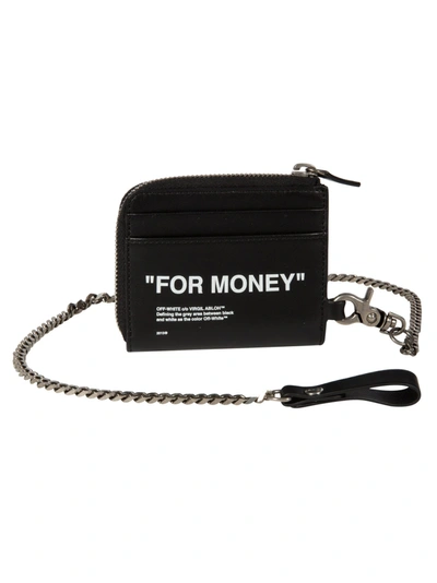 Off-white Calf Skin Quote Chain Wall Shoulder Bag In Black