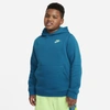Nike Sportswear Club Fleece Big Kids' Pullover Hoodie (extended Size) In Green Abyss,barely Volt