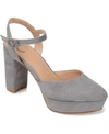 Journee Collection Womens Roslynn Almond Toe High Block Heel Pumps In Gray