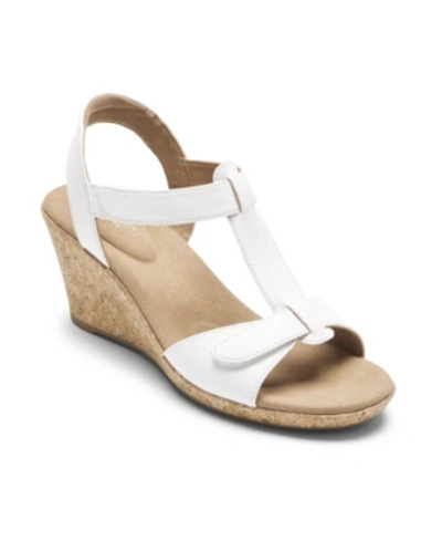 Rockport Women's Blanca T Strap Wedge Sandals In White