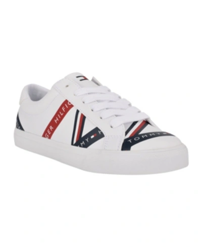 Tommy Hilfiger Lacen Lace Up Sneakers Women's Shoes In White Faux Leather