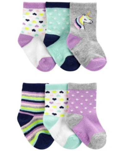 Carter's Baby Girls Crew Socks, Pack Of 6 In Purple