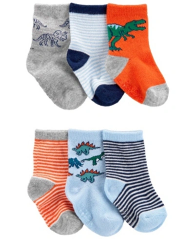 Carter's Baby Boys 6-pack Dino Crew Socks In Blue And Orange