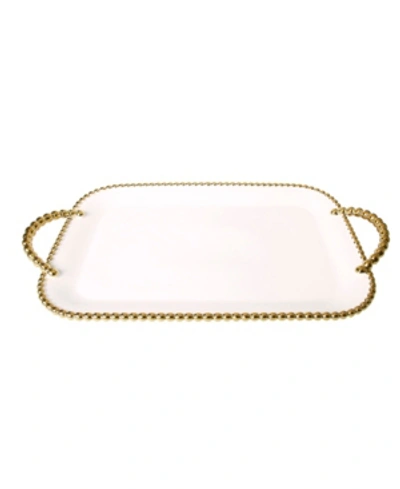 Classic Touch Porcelain Tray With Gold Beaded Borders And Handles In White