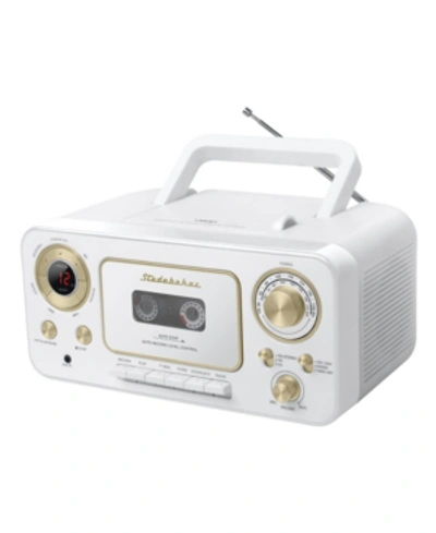 Studebaker Portable Cd Player With Am/fm Radio And Cassette Player In White-gold