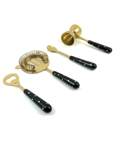 Vibhsa Bar Tools Accessories Bartending Kit Set Of 4 For Home Bar In Gold-tone