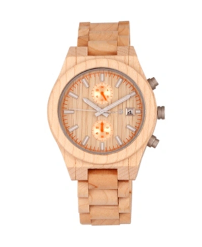 Earth Wood Castillo Wood Bracelet Watch W/date Khaki 45mm In Brown