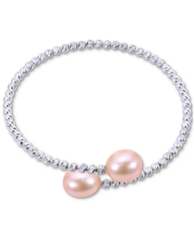 Macy's Pink Cultured Freshwater Pearl (9-10mm) Bypass Bangle Bracelet In Sterling Silver (also In White Cul