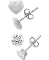 Macy's 2-pc. Set Cubic Zirconia & Heart Stud Earrings In 10k White Gold