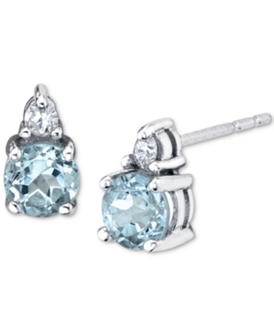 Macy's Aquamarine (1-1/5 Ct. T.w.) & Diamond (1/3 Ct. T.w.) Stud Earrings In 14k White Gold In Blue