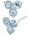 Macy's Aquamarine (1-1/2 Ct. T.w.) & Diamond (1/20 Ct. T.w.) Flower Stud Earrings In 14k White Gold In Blue
