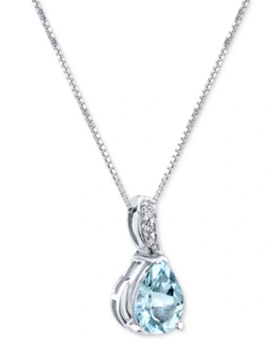 Macy's Aquamarine (3/4 Ct. T.w.) & Diamond Accent 18" Pendant Necklace In 14k White Gold In Blue