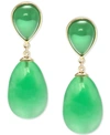 Macy's Dyed Green Jade Drop Earrings In 14k Yellow Gold-plated Sterling Silver In Green