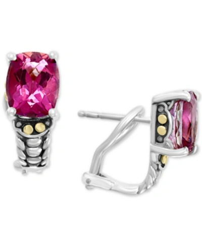 Effy Collection Effy Pink Topaz Omega Back Earrings (7-1/6 Ct. T.w.) In Sterling Silver & 18k Gold