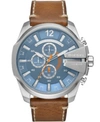 DIESEL MEGA CHIEF CHRONOGRAPH BROWN LEATHER WATCH 51MM