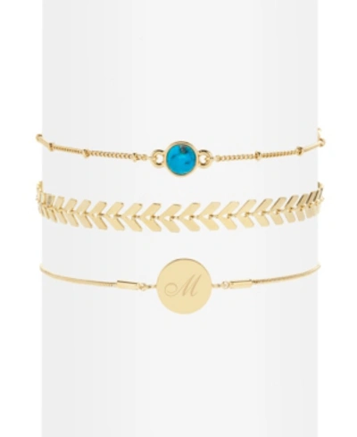 Brook & York Wren Initial Turquoise Bracelet Set In Gold- M