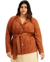 ALFANI PLUS SIZE BELTED FAUX-SUEDE JACKET, CREATED FOR MACY'S