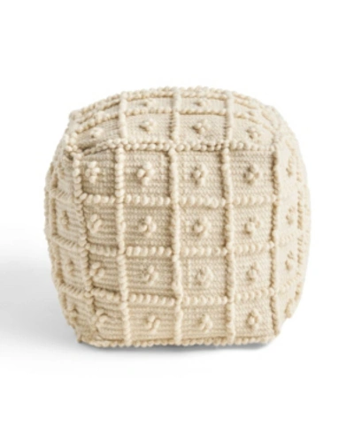 Noble House Atwater Boho Ottoman Pouf In Ivory