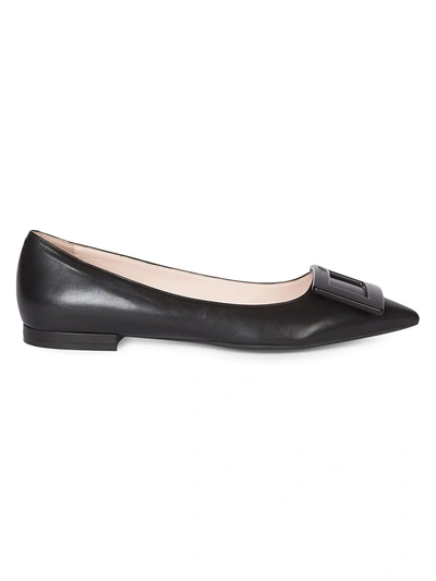 Roger Vivier Buckle-plaque Leather Ballet Flats With Pointed Toe In Black