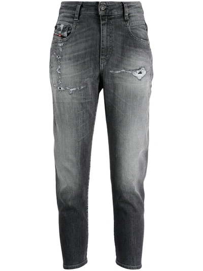 Diesel Cropped Distressed Boyfriend Jeans In Grey