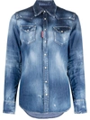 Dsquared2 Distressed-effect Button-down Denim Shirt In Blue
