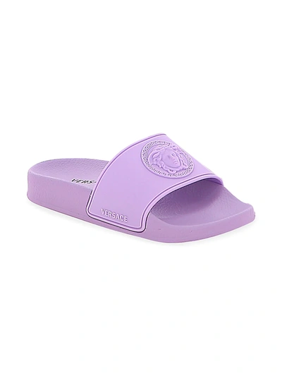 Versace Kids' Medusa 环带泳池拖鞋 In Purple
