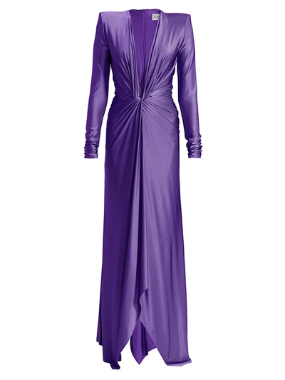 Alexandre Vauthier Deep V Twisted Front Gown In Violet