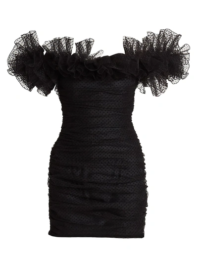 Alexandre Vauthier Dotted Mesh Ruffle Mini Dress In Black