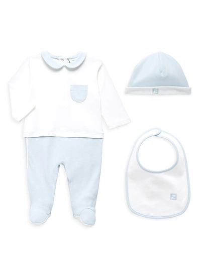 Fendi Baby Boy's 3-piece Footie, Hat & Bib Set In Blue White