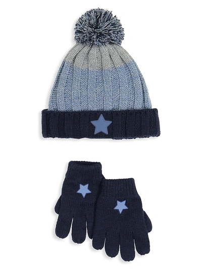 Andy & Evan Kids' Little Boy's Two-piece Hat & Glove Set In Blue Ombre Star