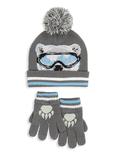 Andy & Evan Kids' Little Boys Two-piece Polar Bear Hat & Glove Set In Grey Polar Bear