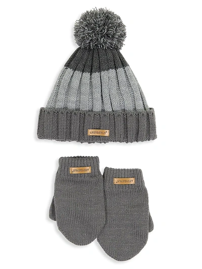 Andy & Evan Kids' Faux Fur Trim Hat & Glove Set In Grey