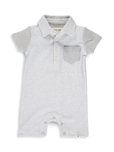 Me & Henry Baby's Micro Stripe Polo Romper In Grey White