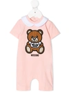Moschino Pink Romper For Babykids Witth Teddy Bear In Pink